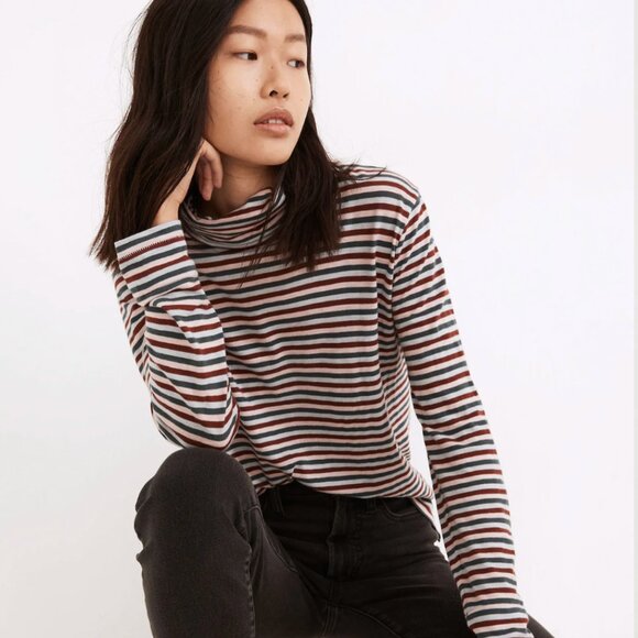 Madewell Whisper Cotton Turtleneck in Herrick Stripe - Picture 2 of 3